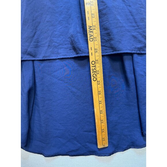 LC Lauren Conrad Women's High Low Silky Pull On Skirt Elastic Waist Size S Blue - Picture 9 of 9